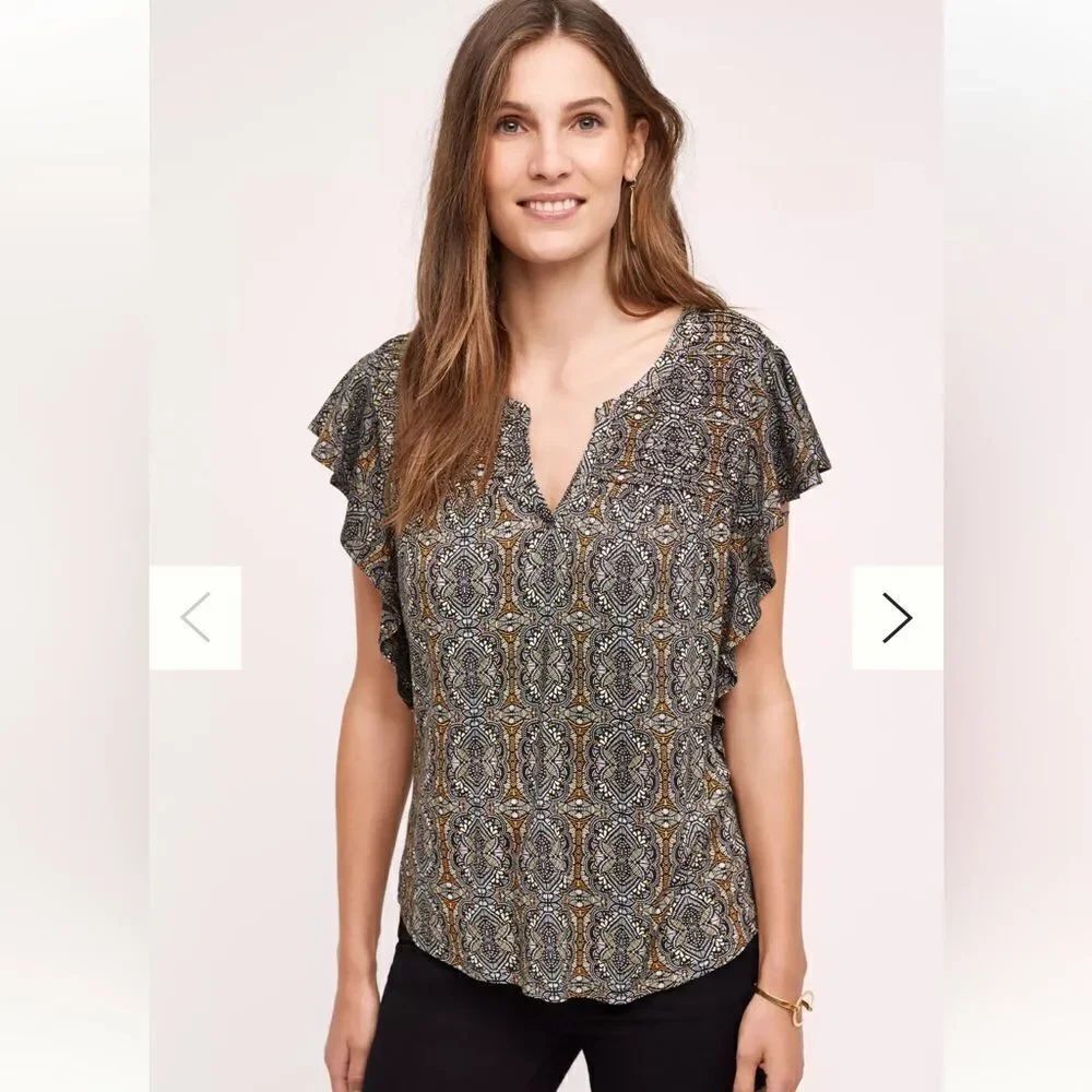 Anthropologie Meadow Rue Marion Pleated Top, size XS